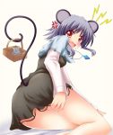  1girl anger_vein animal_ears from_behind grey_hair mouse mouse_ears mouse_tail nazrin pendulum red_eyes tail touhou tumble yakumo_nanahara 
