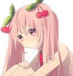  1girl cherry food fruit hatsune_miku ho-ran pink_eyes pink_hair sakura_miku solo transparent_background twintails vocaloid 