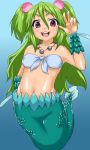  green_hair highres jewelry mermaid monster_girl muromi-san namiuchigiwa_no_muromi-san necklace red_eyes seashell shell twintails 