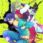  2boys blonde_hair blue_eyes blue_hair character_name dio_brando fingerless_gloves gloves jojo_no_kimyou_na_bouken jonathan_joestar kijinkutsu multiple_boys 