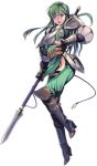  1girl armor artist_request fire_emblem fire_emblem:_kakusei fire_emblem:_seima_no_kouseki green_eyes green_hair long_hair official_art paola polearm solo spear weapon 