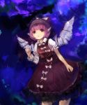  1girl absurdres animal_ears brown_eyes dress dress_shirt faux_traditional_media hat highres long_sleeves maccha_cocoa mystia_lorelei open_mouth pink_hair shirt short_hair smile solo touhou wings 