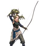  1girl armor arrow belt bow_(weapon) bracer breastplate capcom character_request green_hair high_ponytail long_hair official_art onimusha_soul pants quiver solo weapon 