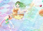  1girl chro fang goggles goggles_on_head green_eyes green_hair gumi headset open_mouth orb skirt skirt_set smile solo vocaloid wrist_cuffs 