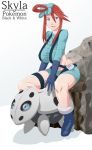  1girl blue_eyes breasts character_request fuuro_(pokemon) gloves gym_leader hair_ornament huge_breasts maydrawfag payot pokemon pokemon_(game) pokemon_bw redhead shorts suspenders thigh_strap 