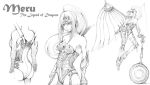  1girl armor artist_request ass bare_shoulders boots breasts character_name copyright_name dragoon gauntlets hammer knee_pads meru monochrome ponytail solo source_request standing the_legend_of_dragoon white_background wings 
