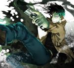  1boy coat green_hair gun kuro_no_haijin onepunch_man red_eyes smirk smoke solo weapon zombieman 