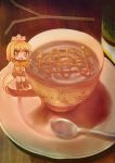  1girl aratsuka blonde_hair boots brown_eyes coffee cup hair_ornament hat saucer skirt smile solo straw teacup yukijirushi yukiko-tan 