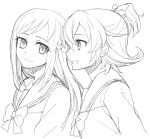  2girls aida_mana bust dokidoki!_precure hishikawa_rikka long_hair monochrome multiple_girls ponytail precure school_uniform short_hair sketch smile yoban 