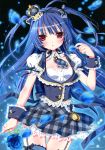  1girl absurdres blue_hair blue_legwear blue_rose dress flower garter_straps highres himeka_(pairon) jewelry kamiya_maneki locket momoiro_taisen_pairon pendant petals rose tagme thigh-highs two_side_up violet_eyes wrist_cuffs 