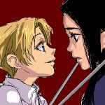  black_hair blonde_hair clock_tower_(series) clock_tower_2 edward_(clock_tower) hedge_clippers jennifer_simpson lowres simple_background 