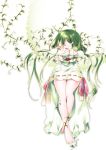  1girl barefoot closed_eyes dress green_hair highres horns legs long_hair original ribbon sakuragi_ren sleeping solo vines 