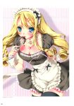  1girl absurdres alice_(pairon) black_legwear blonde_hair blue_eyes breasts cleavage detached_collar drill_hair highres kamiya_maneki maid_headdress momoiro_taisen_pairon tagme thigh-highs whisk wrist_cuffs 