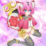  blue_eyes bottomless gears lowleg lowleg_panties mechanical_legs mechanical_parts midriff panties pink_hair pink_panties sitting sleeves_past_wrists snail_girl star striped striped_panties underwear wariza wheels wind-up_snail winding_key yuu-gi-ou 