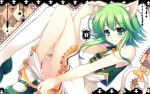  1girl adjusting_thighhigh animal_ears bell bell_collar cat_ears cat_tail collar fang green_eyes green_hair gumi legs legs_up raiou ribbon shoes smile tagme tail tail_ribbon vocaloid 