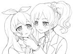  2girls aikatsu! blush chin_grab couple eye_contact hoshimiya_ichigo kiriya_aoi lineart long_hair looking_at_another monochrome multiple_girls ponytail side_ponytail sketch yoban yuri 