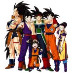 1girl 5boys :d armor bardock black_hair boots bream-tan brothers chichi clenched_hand collarbone dragon_ball dragon_ball_z family father_and_son grandfather_and_grandson hand_on_head hand_on_shoulder headband highres husband_and_wife long_hair looking_at_viewer monkey_tail mother_and_son multiple_boys muscle open_mouth raditz scar siblings simple_background smile son_gohan son_gokuu son_goten spiky_hair sweatdrop tail uncle_and_nephew white_background wristband 