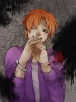  1boy black_eyes canislatrans fate/zero fate_(series) jacket orange_hair purple_jacket solo uryuu_ryuunosuke wink 