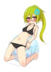  1girl bikini blush breasts glasses ico_(green_bullet) kimidori_(ico) long_hair looking_at_viewer original simple_background solo swimsuit violet_eyes white_background 