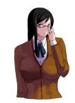  1girl 78_(tky8) adjusting_glasses black_hair breasts brown_eyes dead_or_alive glasses huge_breasts kokoro_(doa) long_hair school_uniform semi-rimless_glasses solo under-rim_glasses 