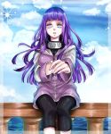 1girl aoi-mitsubachi hyuuga_hinata jacket konohagakure_symbol long_hair naruto pants purple_hair solo sparkle white_eyes 