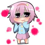  1girl chibi dice hairband heart komeiji_satori open_mouth pink_hair shaded_face skirt smirk solo touhou twumi violet_eyes wide_sleeves 