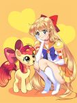  aino_minako applebloom bishoujo_senshi_sailor_moon blonde_hair blue_eyes boots crossover elbow_gloves gloves heart juby my_little_pony my_little_pony_friendship_is_magic pony redhead skirt thigh-highs thighs 