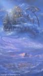  building castle cityscape clouds dragon floating river scenery sky tenkuu_no_crystalia ucchiey 