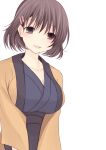  blush breasts brown_eyes brown_hair chobits der_(derm9) hair_ornament hairclip japanese_clothes kimono large_breasts oomura_yumi smile 