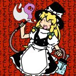  1girl blonde_hair frills ginku_mh hat hat_ribbon kirisame_marisa ribbon smile smoke solo touhou witch_hat 