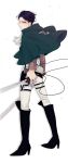  1boy ascot black_hair boots cape dual_wielding rivaille sh890918 shingeki_no_kyojin solo sword thigh_strap weapon 