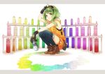  1girl boots gloves goggles goggles_on_head green_eyes green_hair gumi kei_(k_tmr) paint piano_print smile spray_can thigh-highs vocaloid 