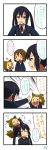  &gt;:o /\/\/\ 3girls 4koma absurdres animal_ears black_hair blush_stickers brown_eyes brown_hair chibi_on_head closed_eyes comic dated hairband highres hirasawa_yui k-on! long_hair multiple_girls musical_note nakano_azusa open_mouth payot school_uniform sharp_teeth short_hair signature smile spoken_musical_note suan_ringo tail tainaka_ritsu translation_request twintails wolf_ears wolf_tail |_| 