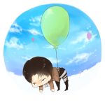  1boy balloon belt black_hair boots chibi jacket levi_(shingeki_no_kyojin) shingeki_no_kyojin short_hair solo thigh_strap 