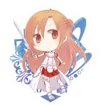  1girl asuna_(sao) brown_eyes brown_hair chibi female long_hair solo sword sword_art_online thigh-highs weapon white_legwear yagi_(lisp0526) yuuki_asuna 