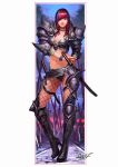  armor boots bracelet breasts choker cleavage faulds fishnets gotgituey high_heels highres jewelry midriff original redhead shoes spaulders sword weapon 