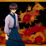  1boy black_hair bokken gintama glasses japanese_clothes official_style shimura_shinpachi solo sword uo_(687413) weapon wooden_sword 