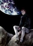  1boy android blue_eyes brown_hair kurosuke_(nora) planet r_daneel_olivaw sitting space the_caves_of_steel 
