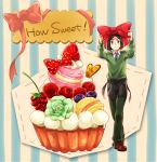  1boy black_hair blueberry bow bowtie cherry cupcake fate/zero fate_(series) food fruit green_eyes juliacco macaroon solo strawberry sweets waver_velvet 