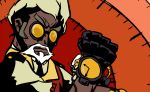  1boy beard dark_skin eyecatch facial_hair gloves goggles isaac_(skullgirls) jintor parody sideburns skullgirls solo style_parody tengen_toppa_gurren_lagann watch watch 