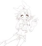  1girl highres inaresi kagamine_rin lineart monochrome open_mouth short_hair smile solo vocaloid 
