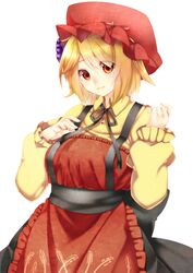  1girl aki_minoriko blonde_hair blush food fruit grapes hat looking_at_viewer red_eyes short_hair simple_background smile solo touhou white_background yutazou 