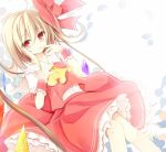  1girl blonde_hair finger_to_mouth flandre_scarlet petals red_eyes side_ponytail solo touhou wings wrist_cuffs yuuhagi_(amaretto-no-natsu) 