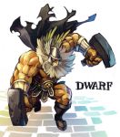  1boy armor beard boots cape character_name chingisu dragon&#039;s_crown dual_wielding dwarf_(dragon&#039;s_crown) facial_hair faulds hammer helmet long_hair muscle solo weapon white_hair winged_helmet 