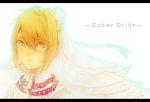  1girl absurdres ahoge blonde_hair bodysuit chain fate/extra_ccc fate_(series) flower green_eyes highres letterboxed romsen2222 saber_bride saber_extra solo veil 