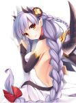  back bankoku_ayuya bow braid bridal_gauntlets butt_crack hair_bow hair_ornament lavender_hair long_hair pointy_ears puzzle_&amp;_dragons valkyrie_(p&amp;d) wings yellow_eyes 