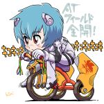  1girl ayanami_rei blue_hair chibi kiichi neon_genesis_evangelion nerv plugsuit red_eyes simple_background solo tassel tricycle 