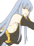  armpits gus_(clarkii) leaning lips looking_at_viewer red_eyes selvaria_bles senjou_no_valkyria silver_hair solo sweat 