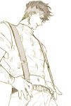  1boy atsuyu headband jojo_no_kimyou_na_bouken kishibe_rohan midriff monochrome solo suspenders 