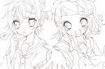  1boy 1girl blush heart inaresi kagamine_len kagamine_rin lineart looking_at_viewer monochrome open_mouth short_hair smile spoken_blush vocaloid 